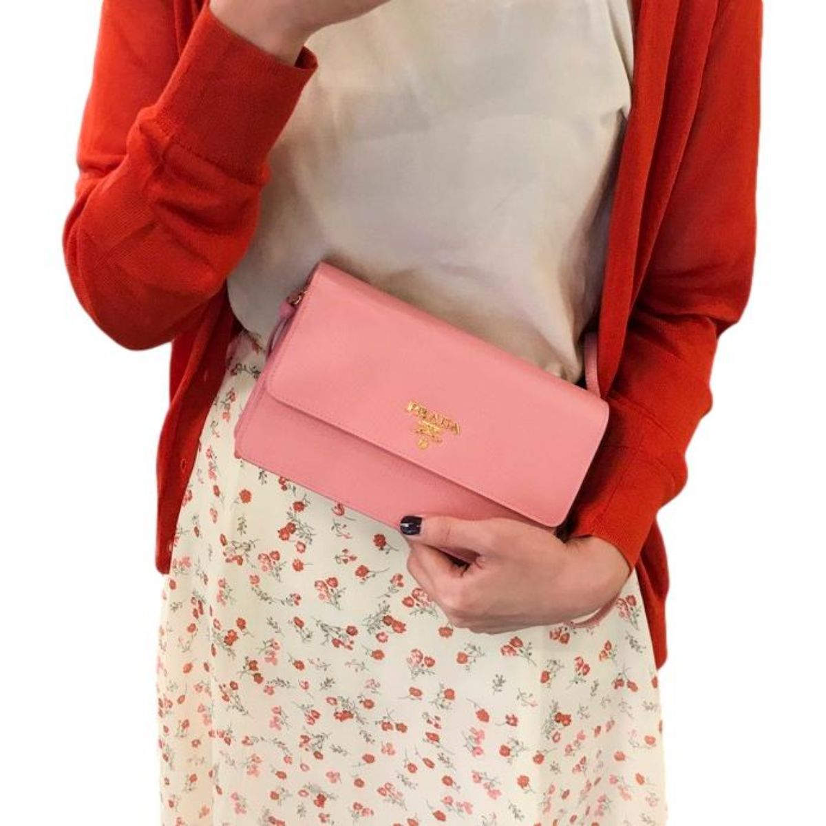 Prada Vitello Move Petalo Pink Leather Crossbody Wallet Handbag 1BP016