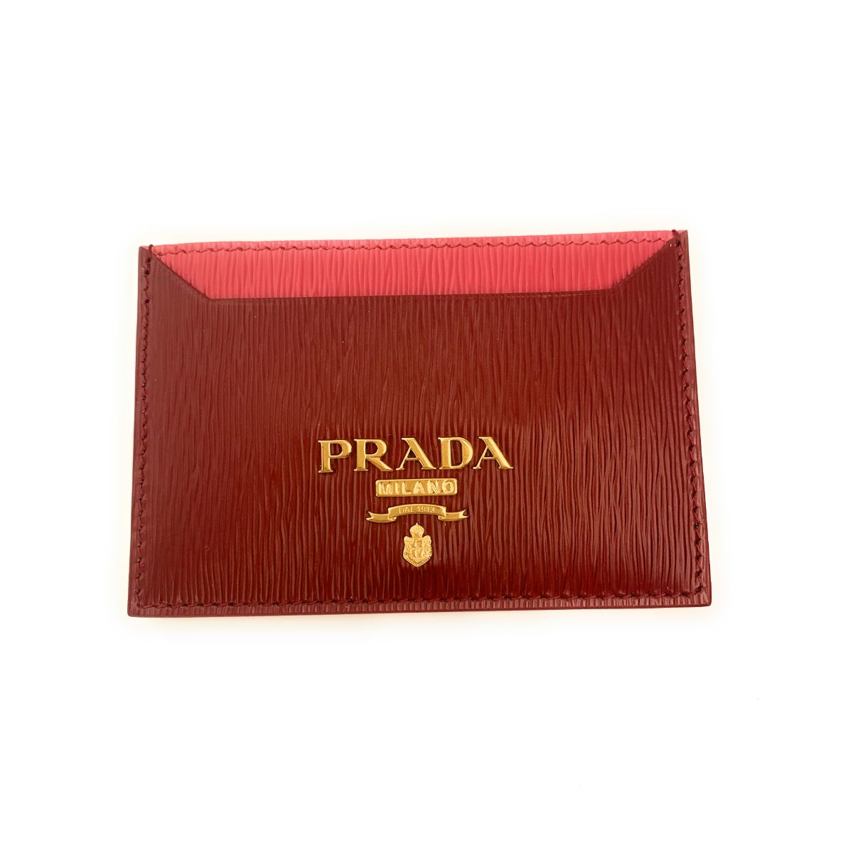 Prada Vitello Move Rubino Red Peonia Pink Leather Card Wallet 1MC208