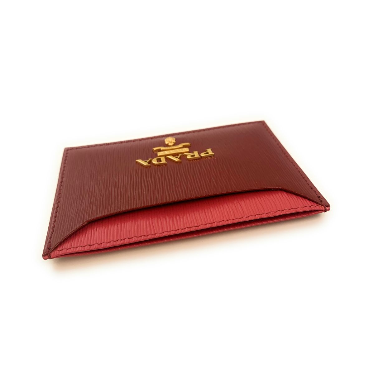 Prada Vitello Move Rubino Red Peonia Pink Leather Card Wallet 1MC208