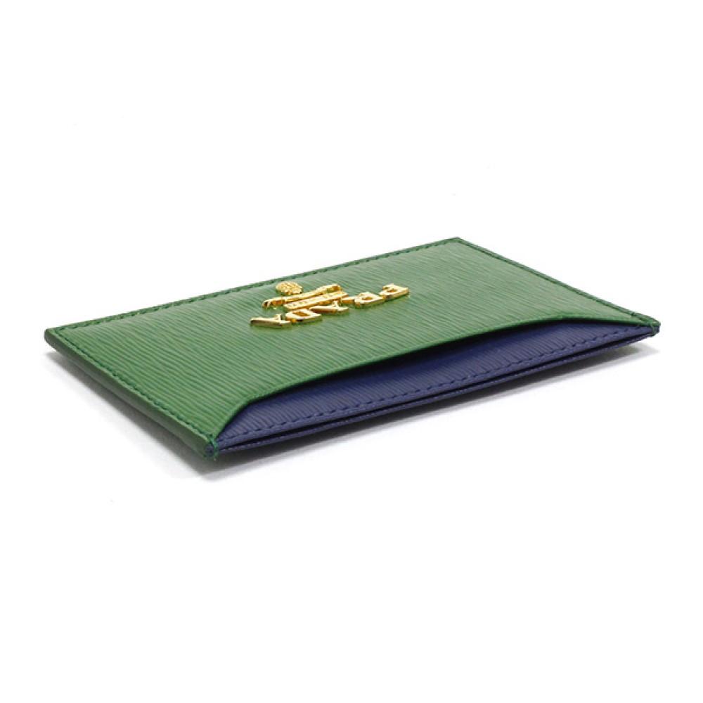 Prada Vitello Move Verde Bluette Green/Blue Credit Card Wallet 1MC208