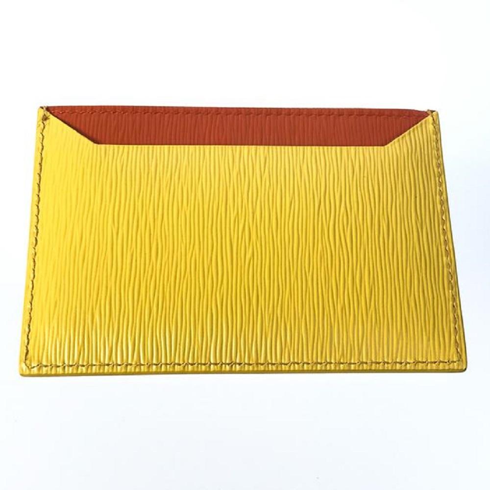 Prada Vitello Move Yellow Orange Leather Card Holder Wallet 1MC208