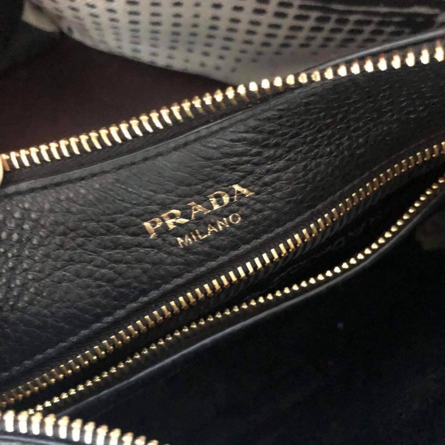 Prada Black Vitello Phenix Leather Web Stripe Strap Crossbody