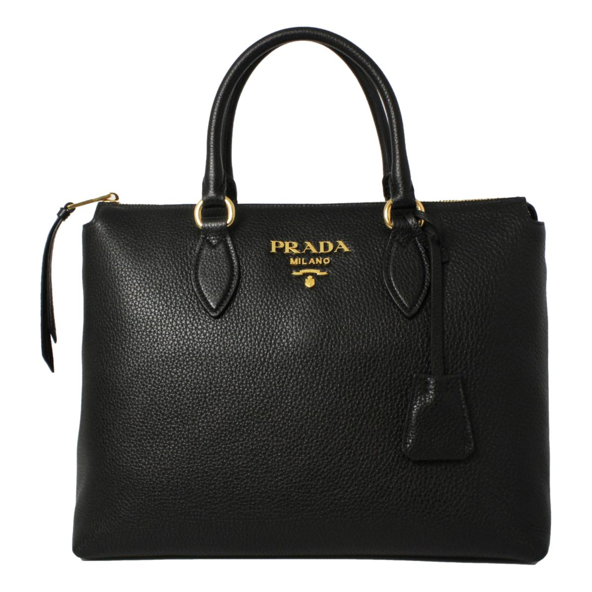 Prada Vitello Phenix Black Leather Satchel Shoulder Bag