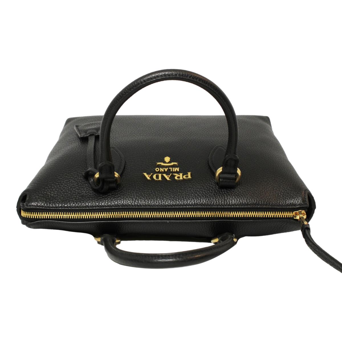 Prada Vitello Phenix Black Leather Satchel Shoulder Bag