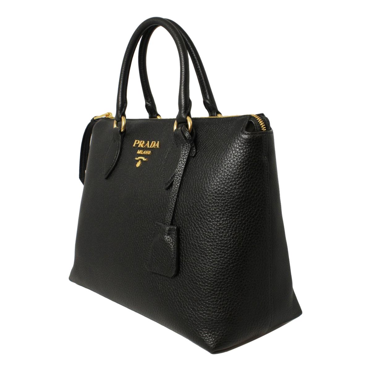 Prada Vitello Phenix Black Leather Satchel Shoulder Bag