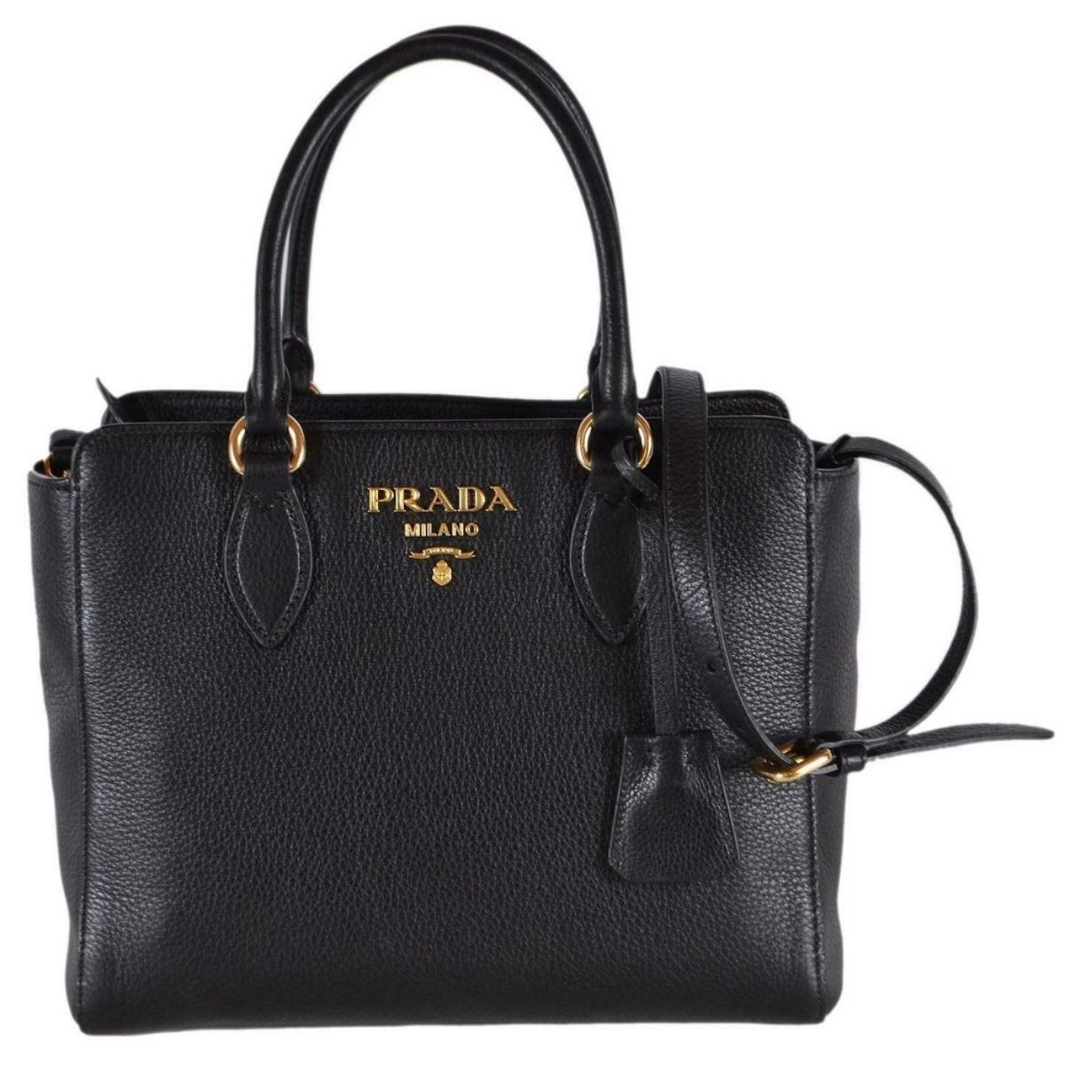 Prada Vitello Phenix Black Small Crossbody Satchel Handbag 1BA205