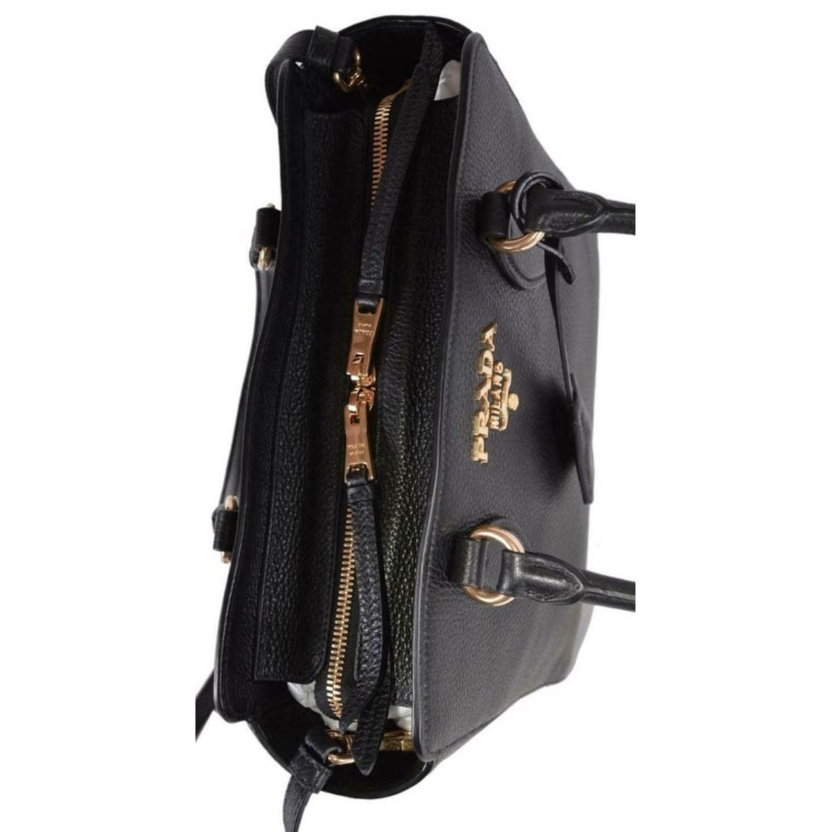 Prada Vitello Phenix Black Small Crossbody Satchel Handbag 1BA205