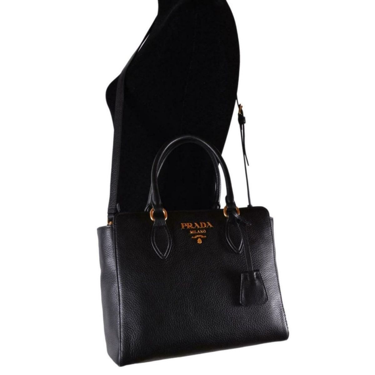 Prada Vitello Phenix Black Small Crossbody Satchel Handbag 1BA205
