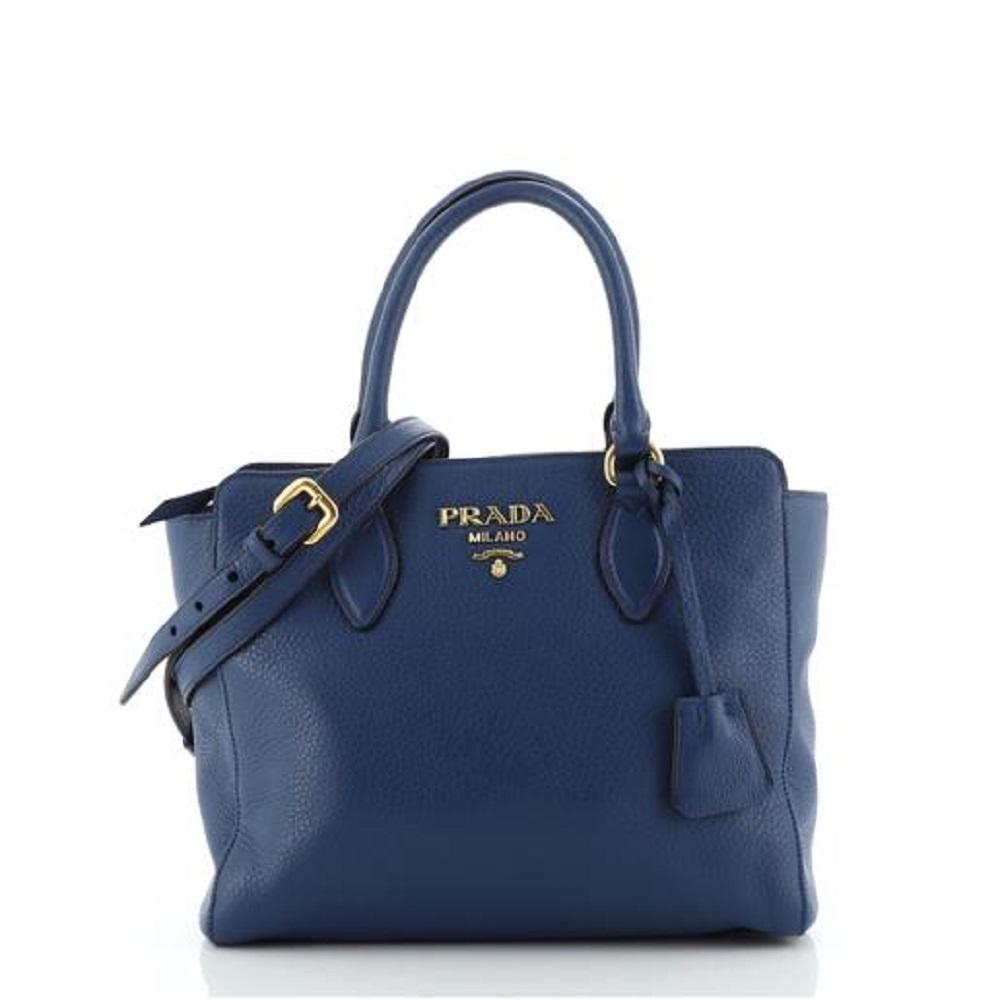 Prada Vitello Phenix Bluette Blue Small Crossbody Satchel Handbag 1BA205