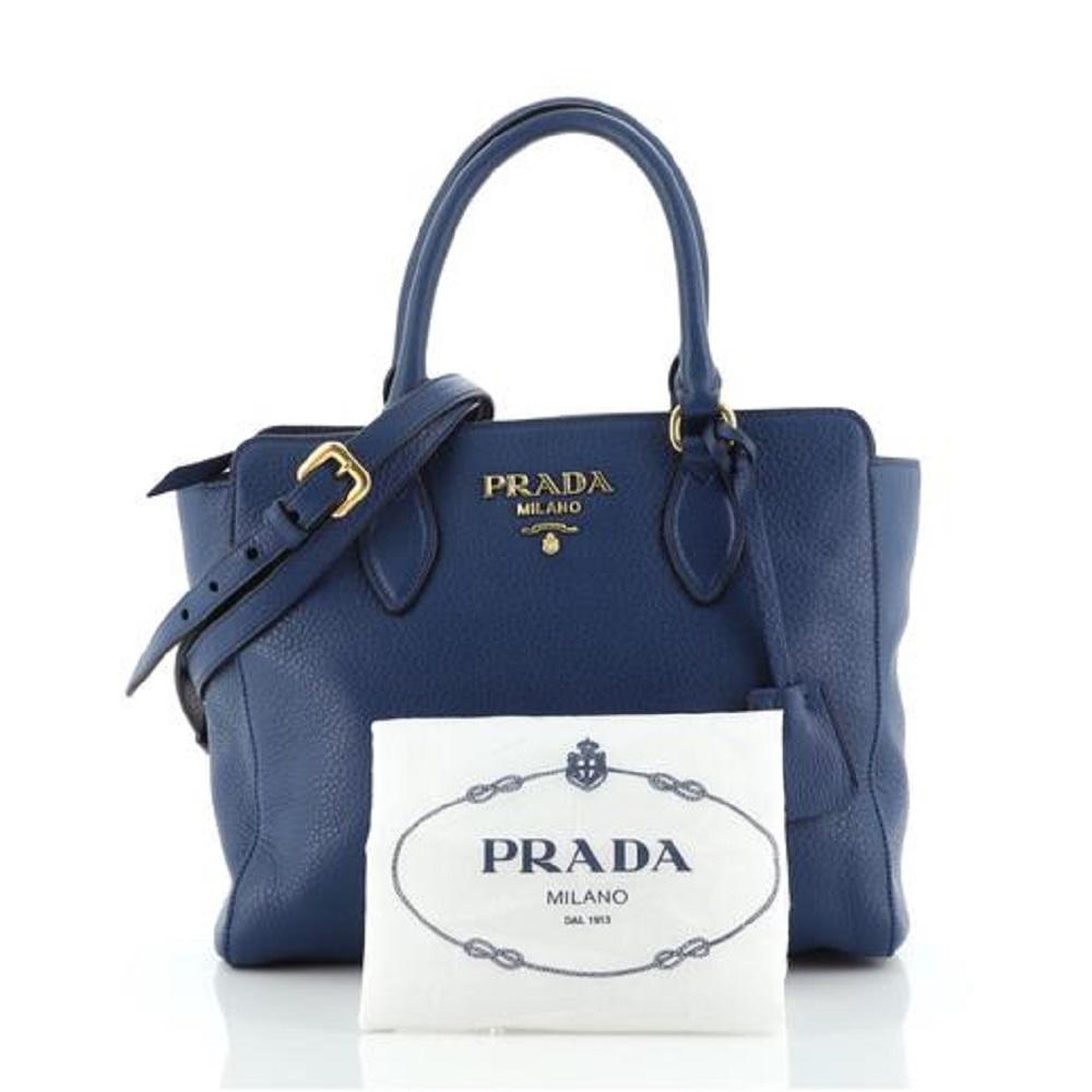 Prada Vitello Phenix Bluette Blue Small Crossbody Satchel Handbag 1BA205