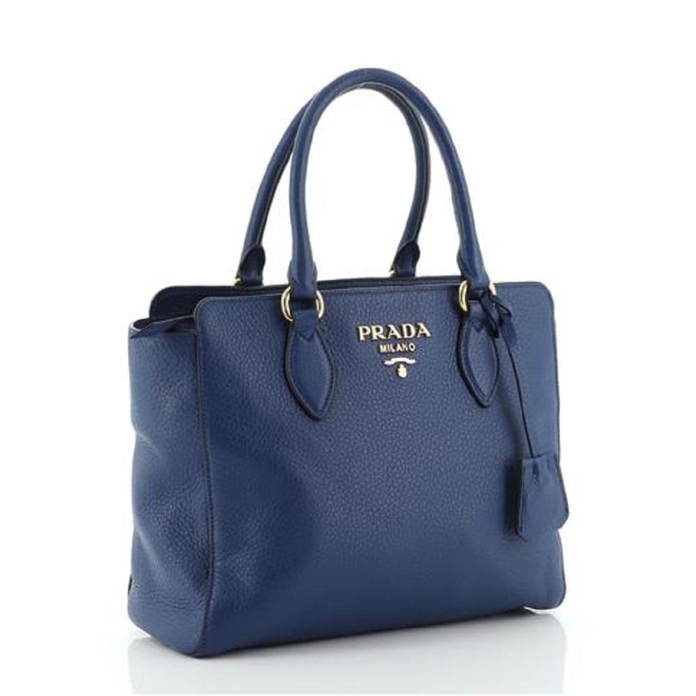 Prada Vitello Phenix Bluette Blue Small Crossbody Satchel Handbag 1BA205