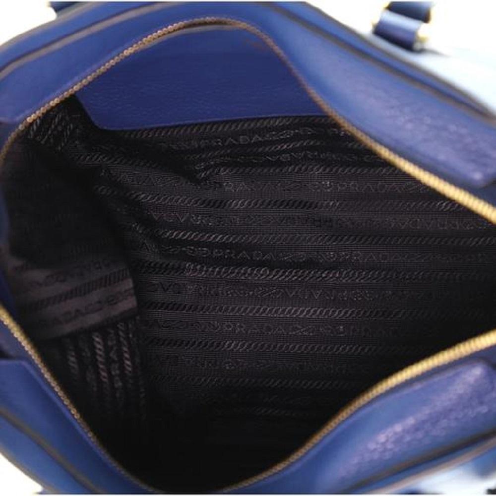 Prada Vitello Phenix Bluette Blue Small Crossbody Satchel Handbag 1BA205