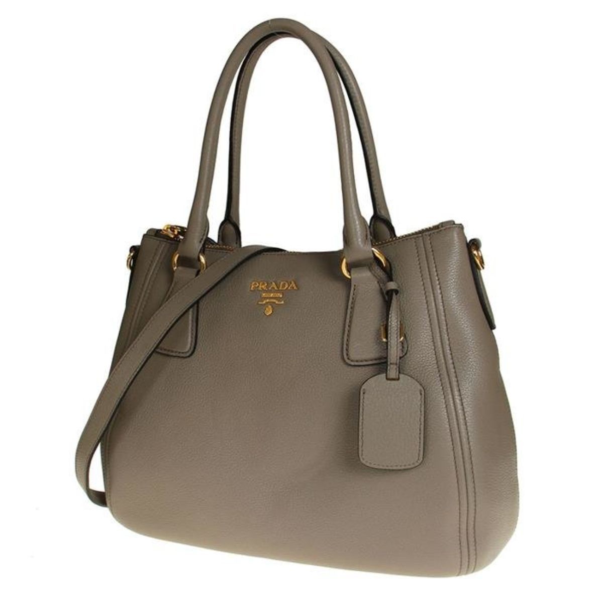 Prada Vitello Phenix Leather Convertible Zip Bag Argilla Grey 1BC032