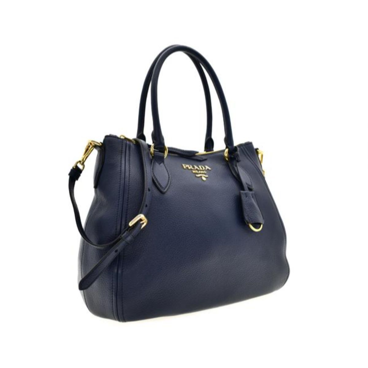 Prada Vitello Phenix Leather Convertible Zip Bag Baltico Blue 1BC032