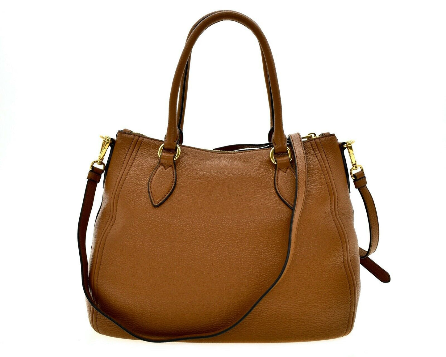 Prada Vitello Phenix Leather Convertible Zip Bag Cannella Brown 1BC032