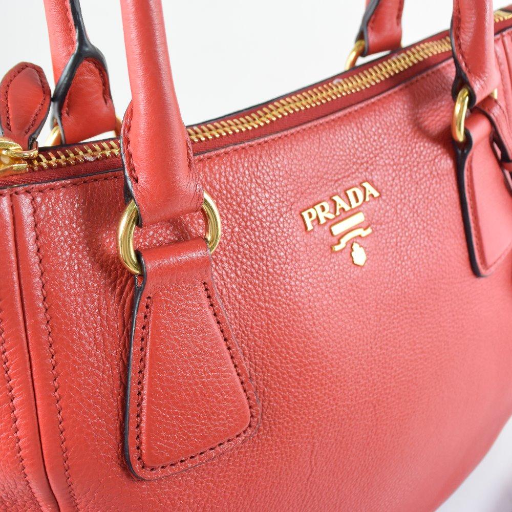 Prada Vitello Phenix Leather Convertible Zip Bag Rosso Red 1BC032
