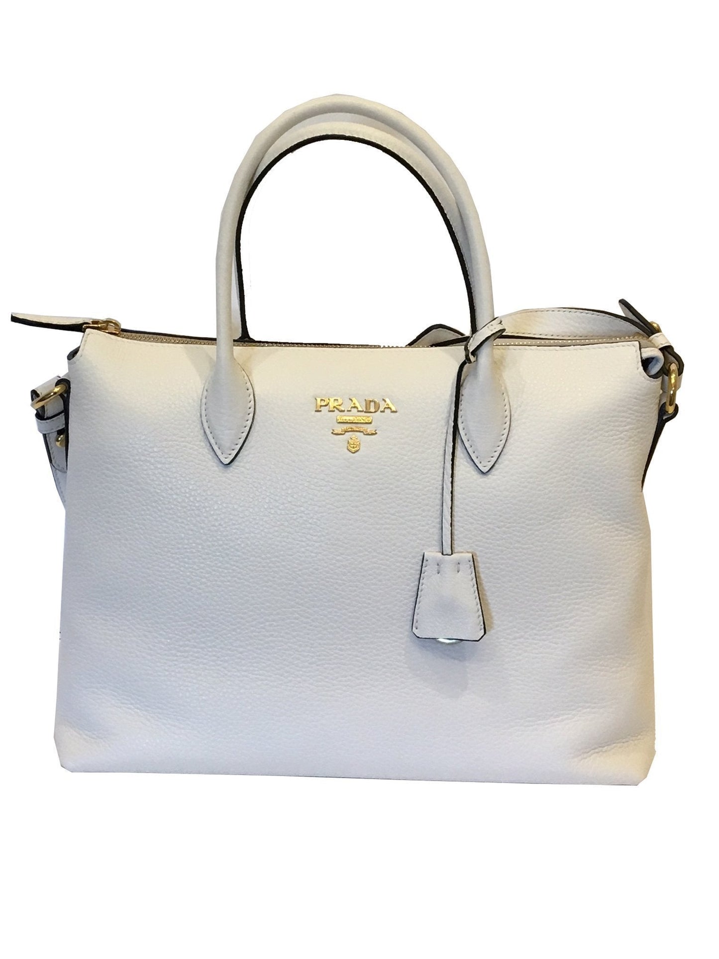 Prada Vitello Phenix Talco White Leather Tote Bag 1BA063