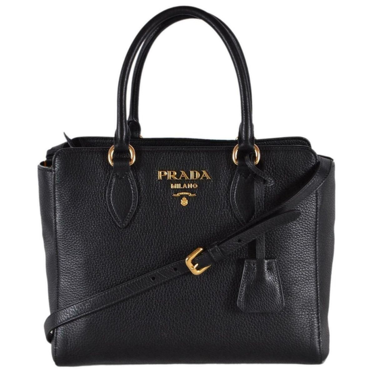 Prada Vitello Phenix Black Small Crossbody Satchel Handbag 1BA205