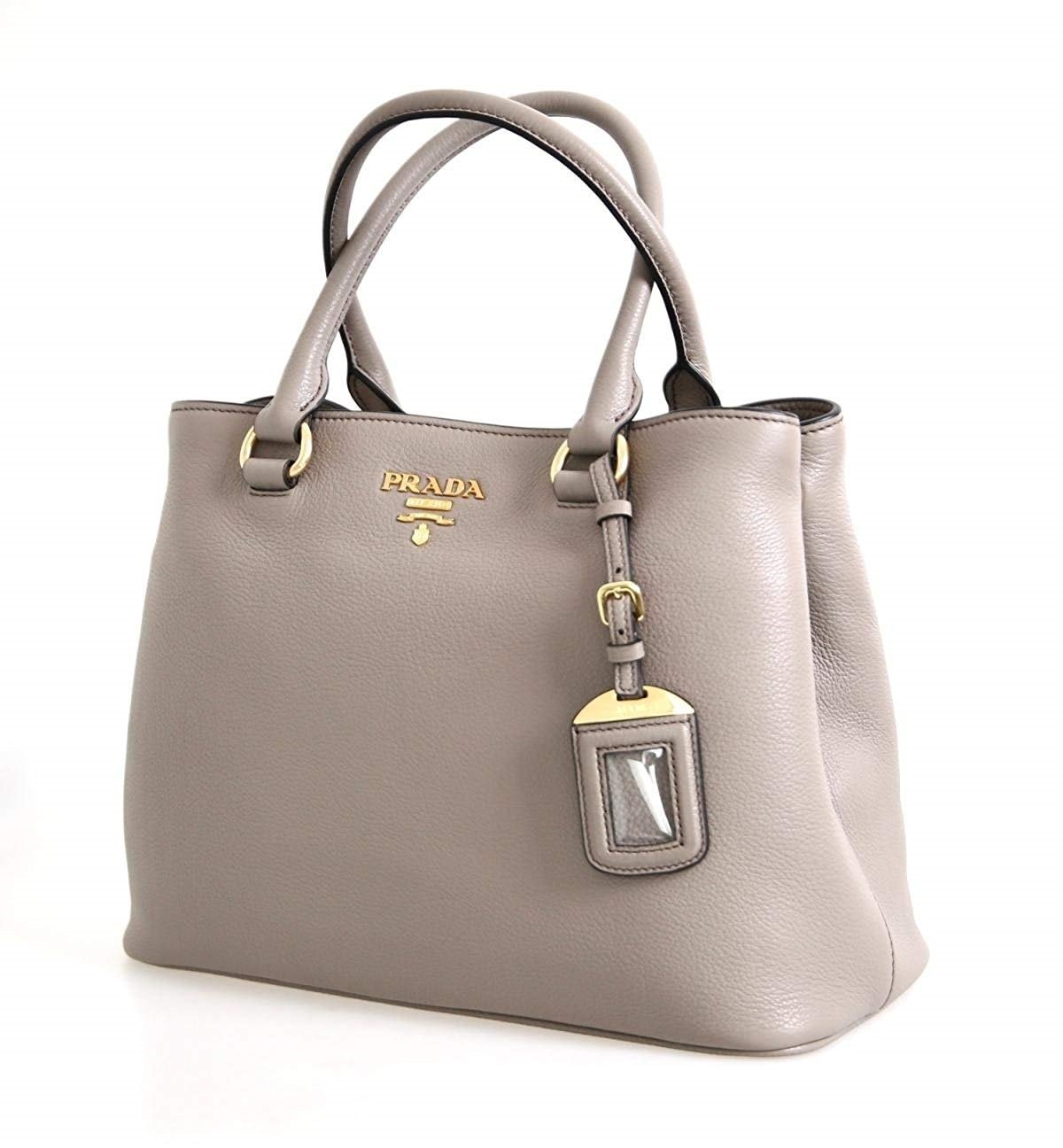 Prada Argilla Gray Vitello Phenix Leather Adjustable Tote Bag 1BA058