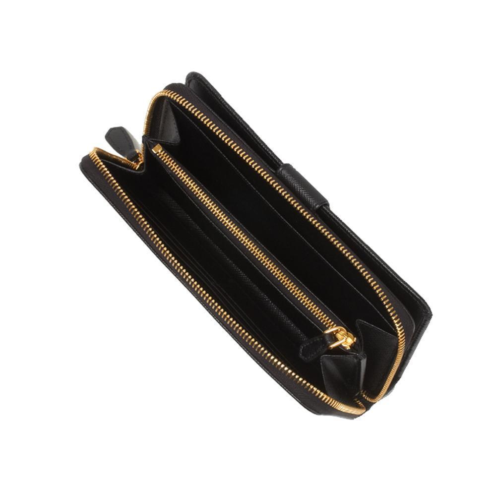 Prada Women's Black Vitello Move Full Zip Wallet 1ML348