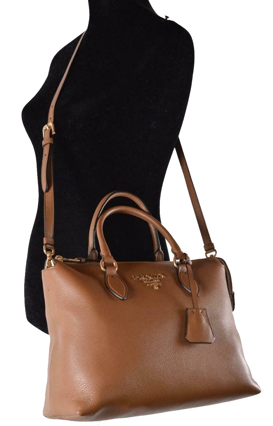 Prada Women's Brown Vitello Phenix Leather Handbag 1BA063