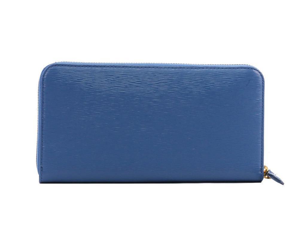 Prada Women's Cobalt Blue Vitello Move Zip Around Wallet 1ML506