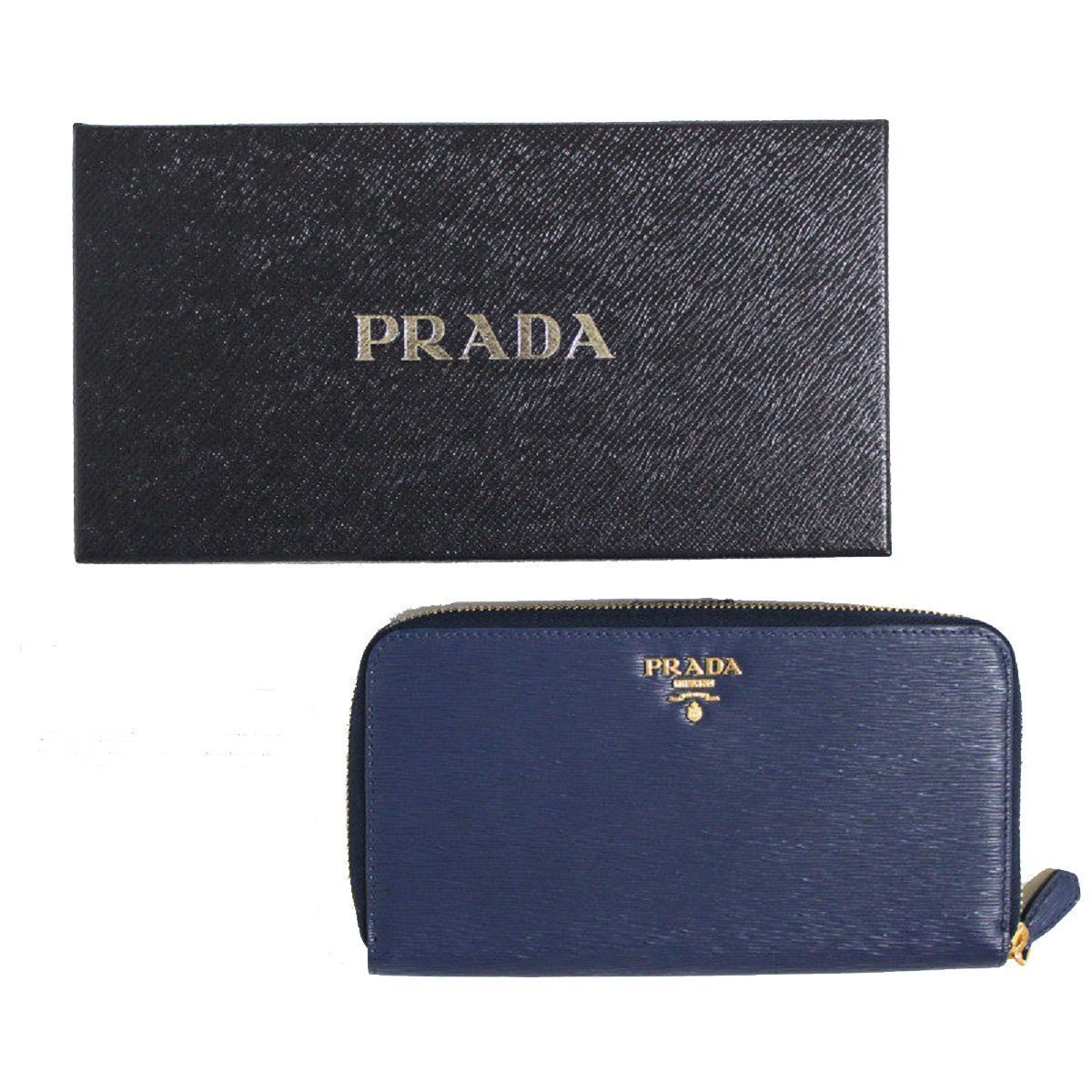 Prada Women's Navy Blue Vitello Move Full-Zip Wallet 1ML348