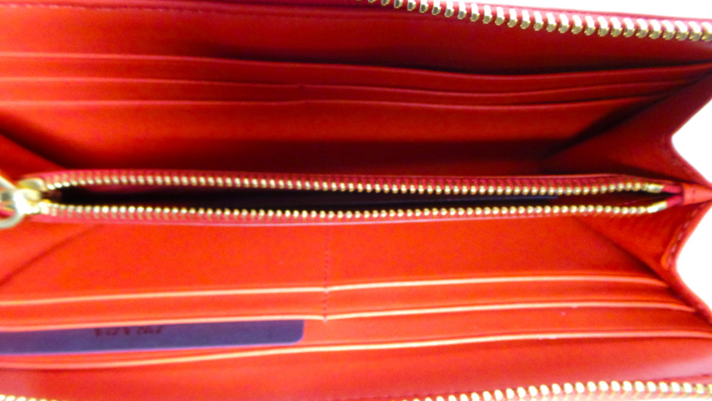 Prada Women's Red Vitello Move Quarter Zip Wallet 1ML183