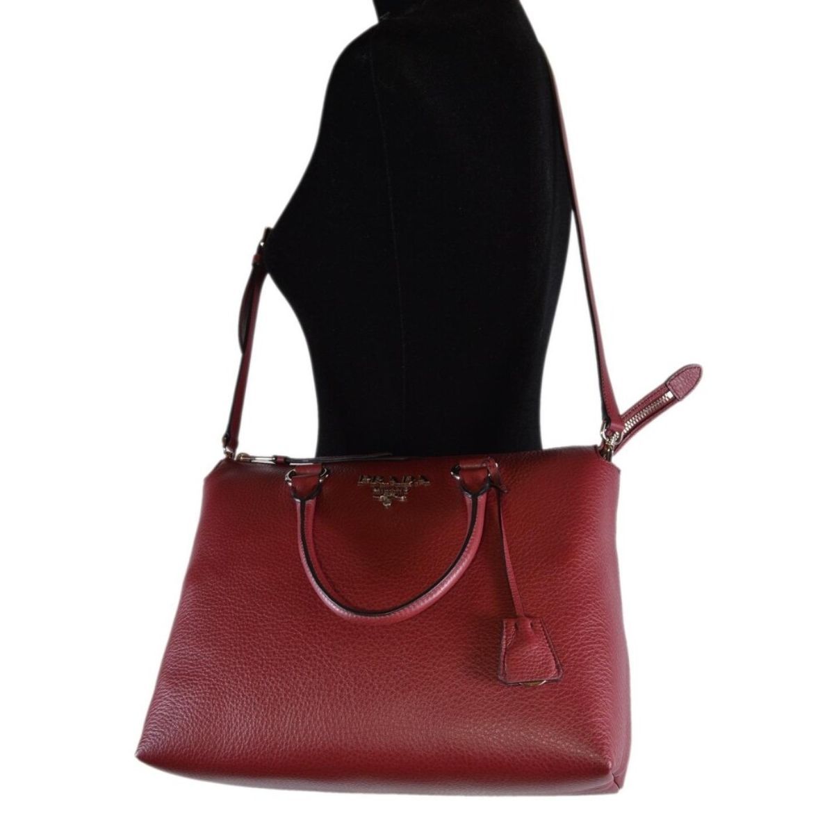 Prada Women's Rubino Red Vitello Phenix Leather Crossbody Handbag 1BA063
