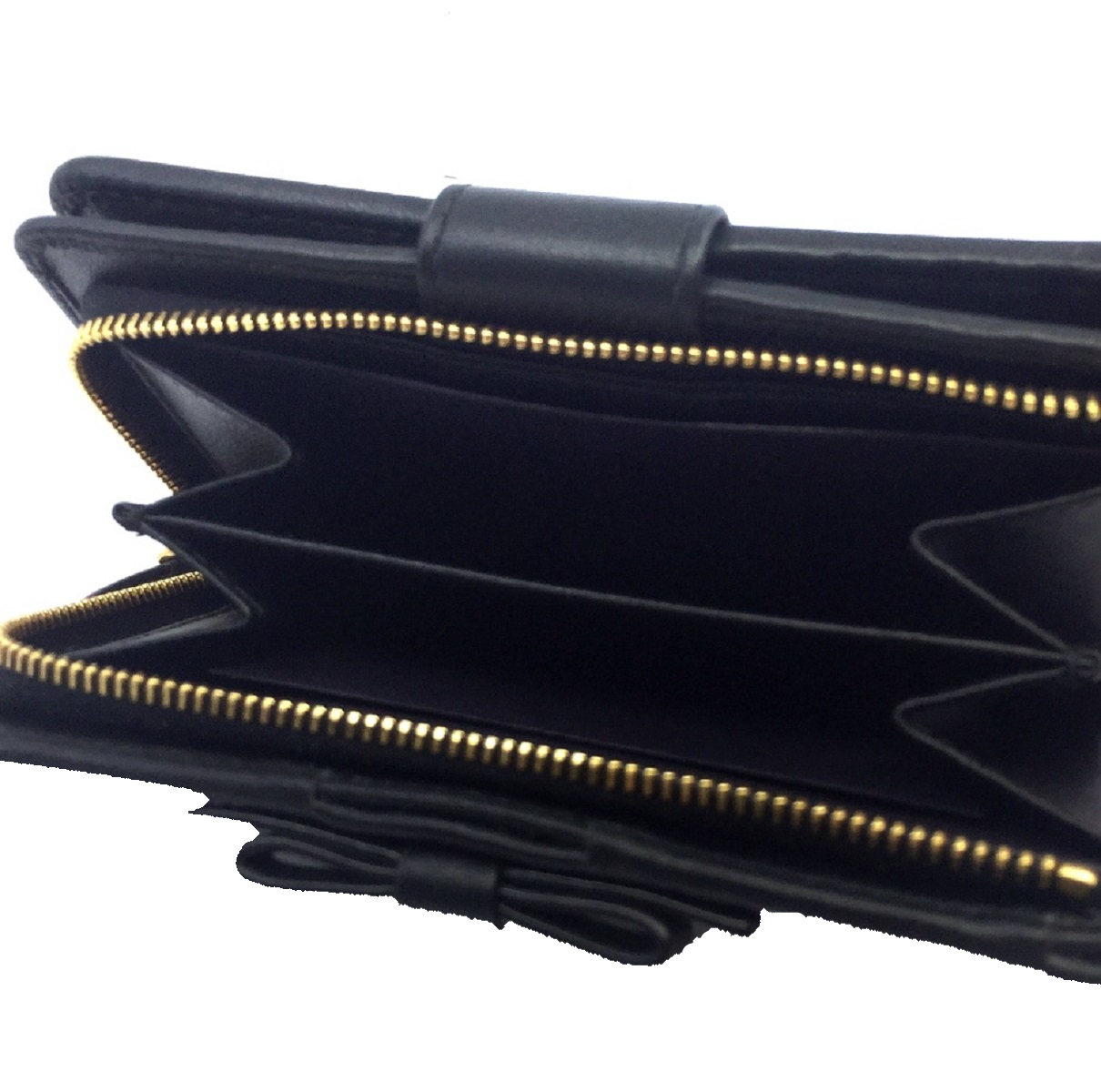 Prada Women's Vitello Move Black Bow Trim French Flap Zipper Wallet 1ML225