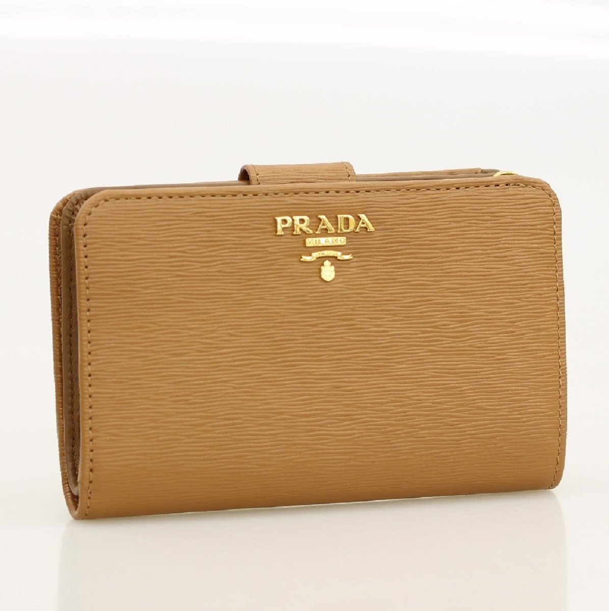 Prada Women's Vitello Move Zip Wallet Caramel With Snap Closure 1ML225