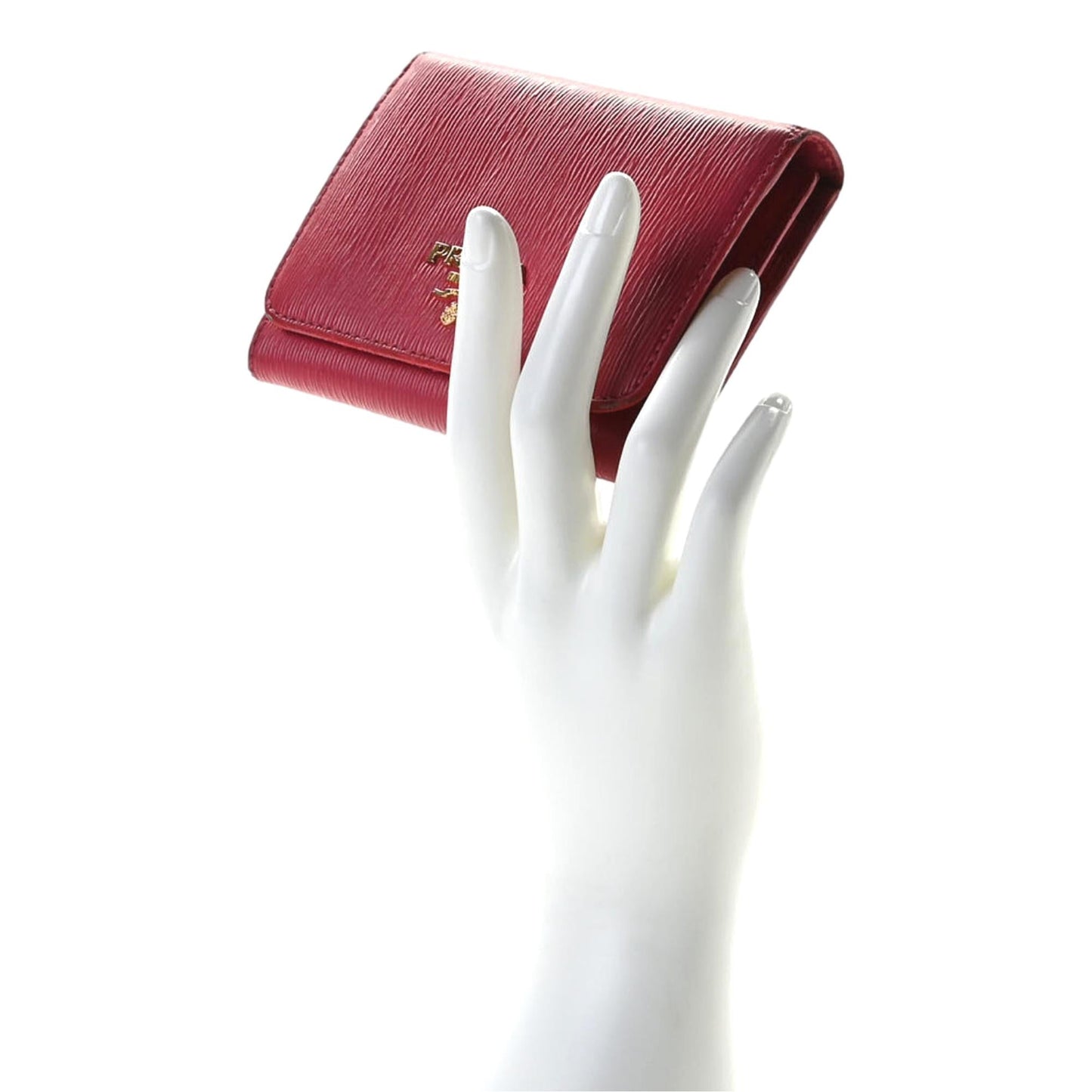 Prada Vitello Move Pink Leather Logo Plaque Small Trifold Wallet