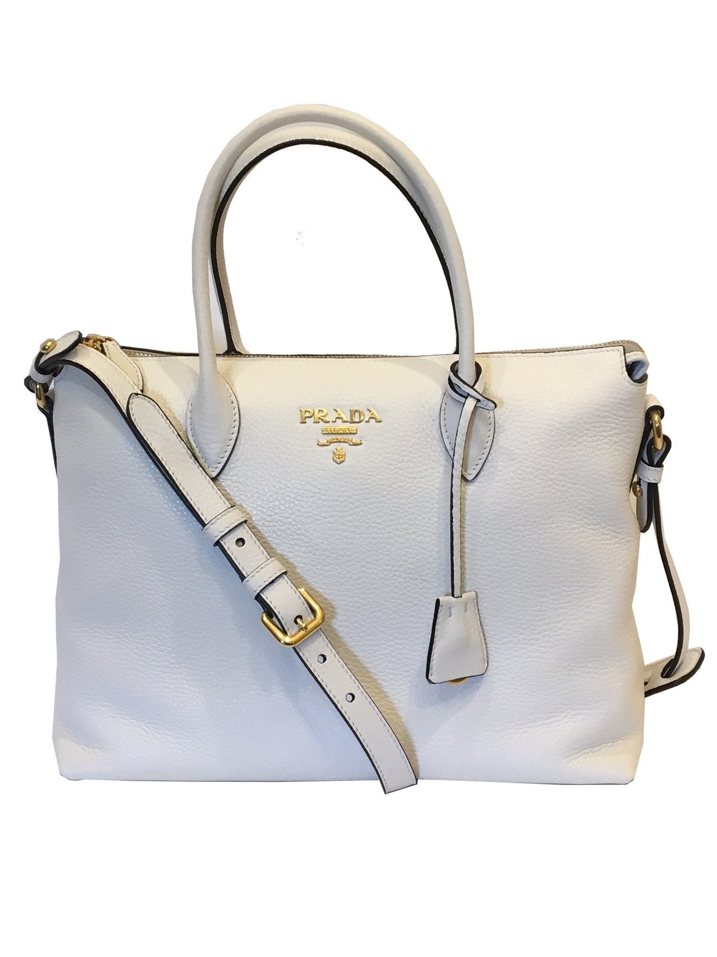 Prada Vitello Phenix Talco White Leather Tote Bag 1BA063
