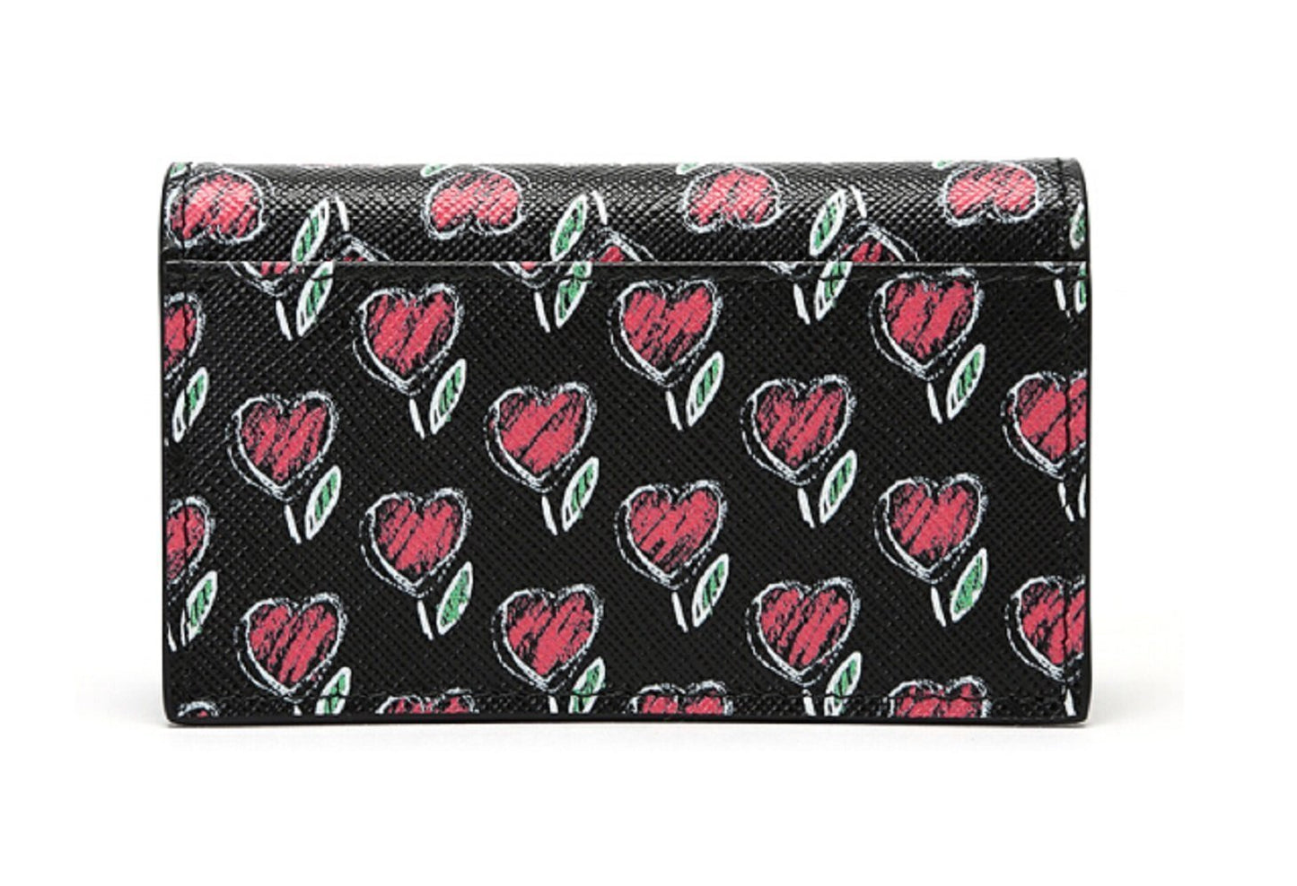 Prada Womens Black Love Hearts Vitello Move Leather Wallet 1MC122