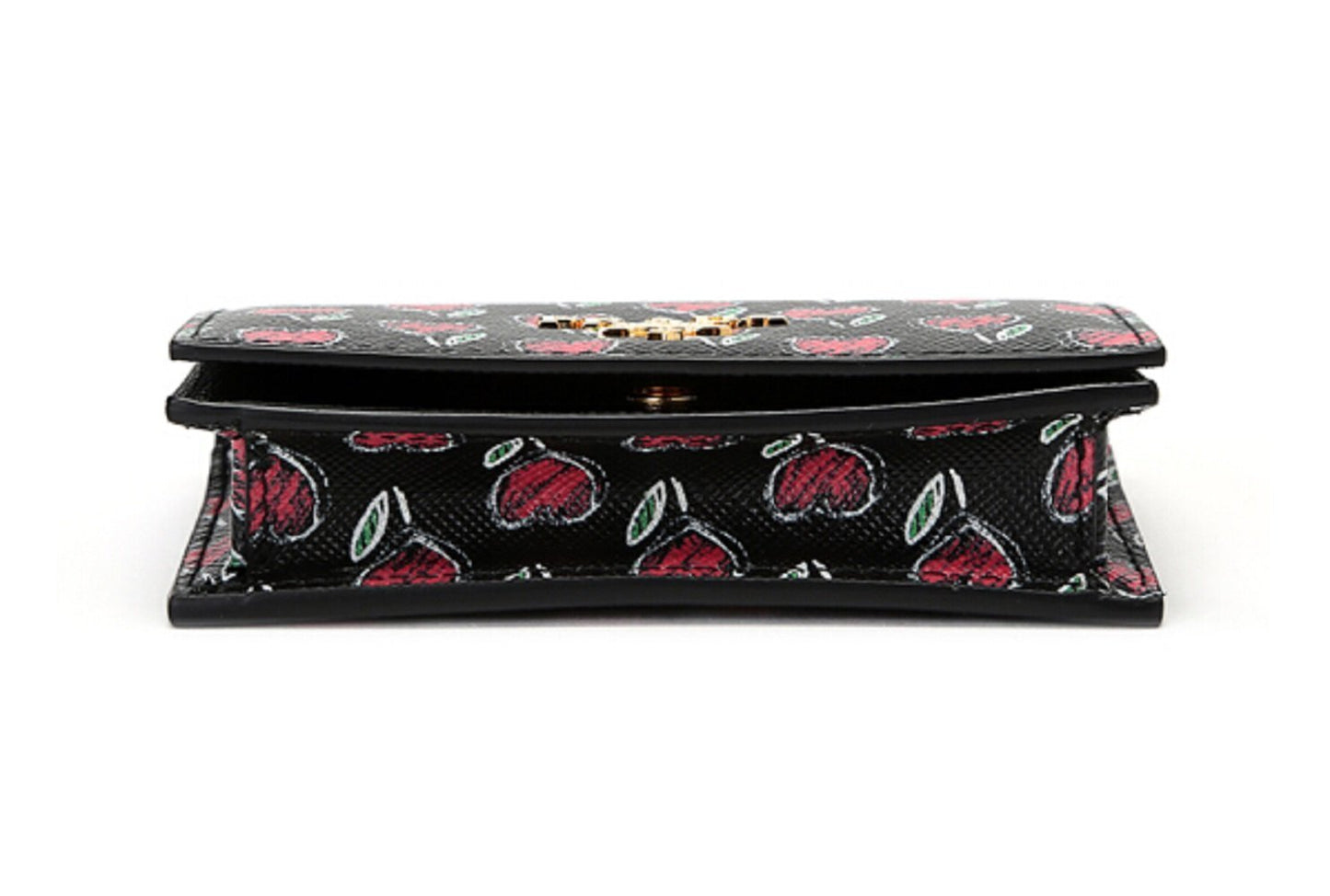 Prada Womens Black Love Hearts Vitello Move Leather Wallet 1MC122