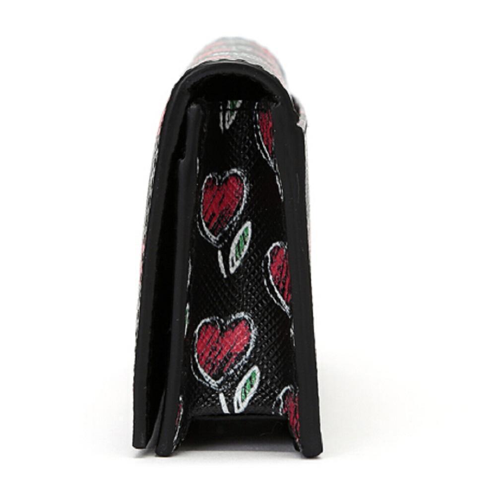 Prada Womens Black Love Hearts Vitello Move Leather Wallet 1MC122