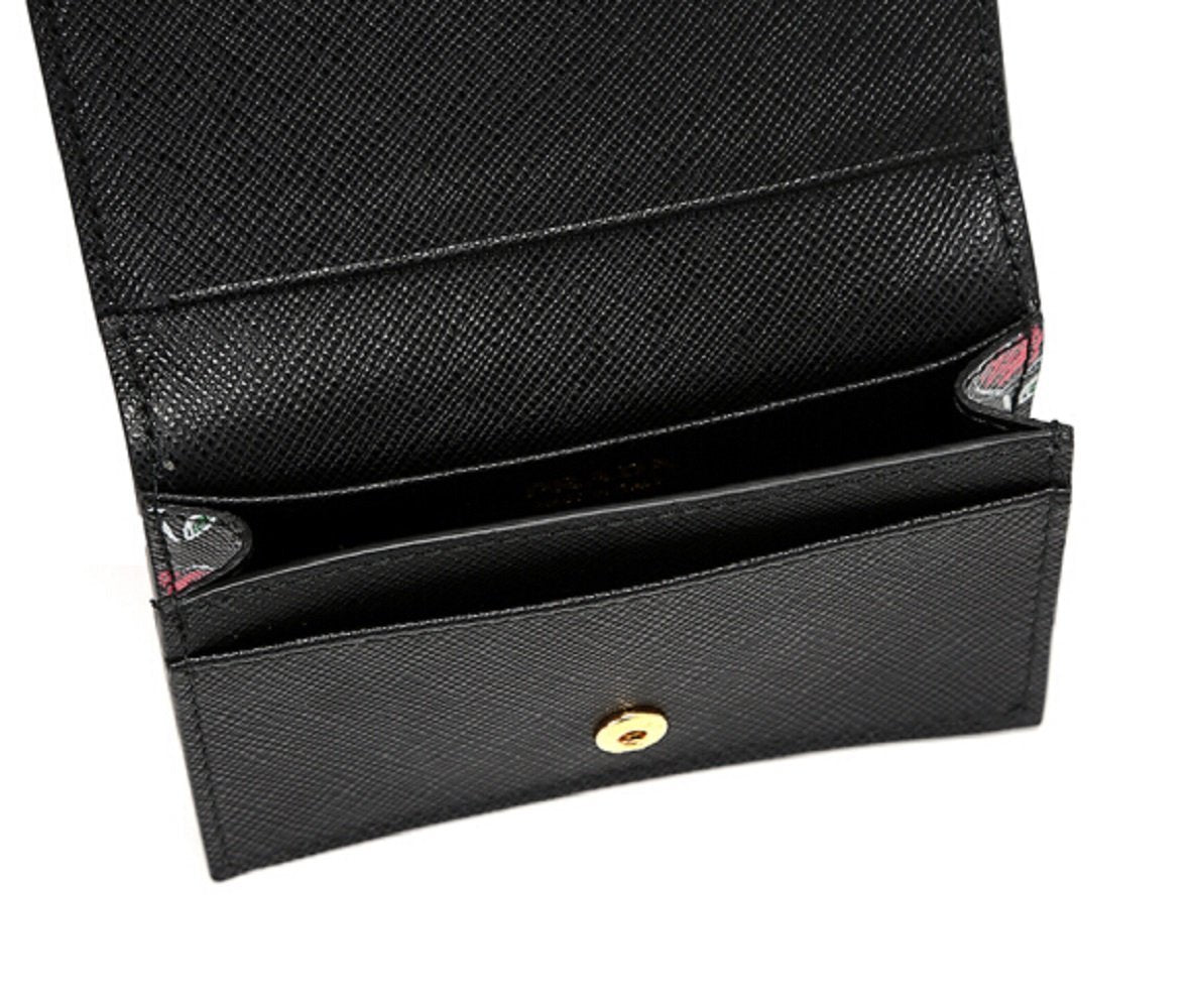 Prada Womens Black Love Hearts Vitello Move Leather Wallet 1MC122