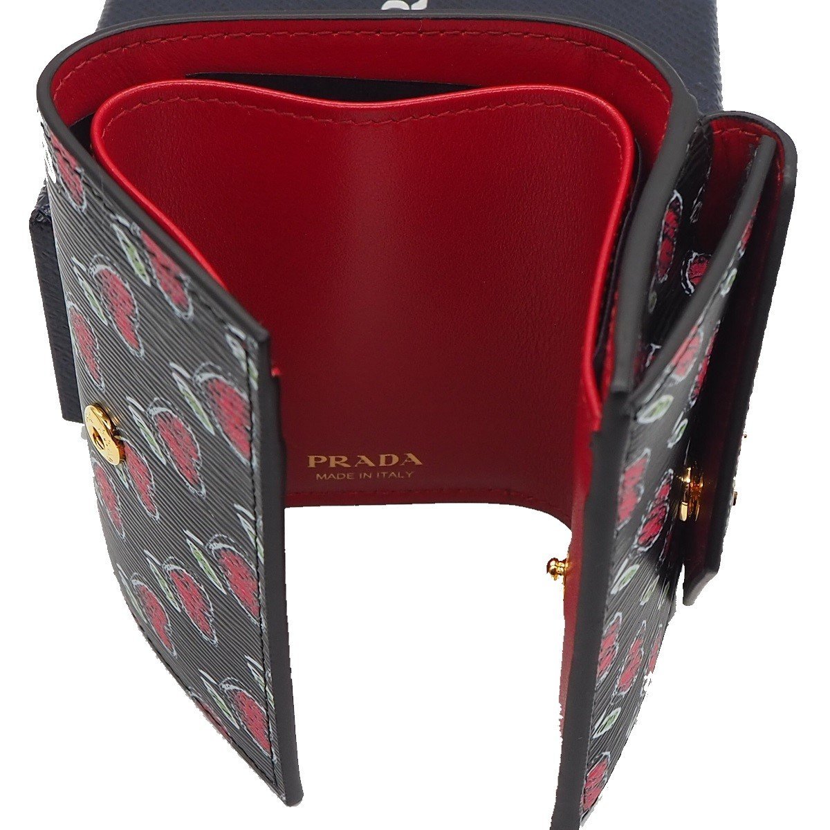 Prada Womens Black Vitello Move Love Hearts Leather Envelope Snap Wallet 1MH021