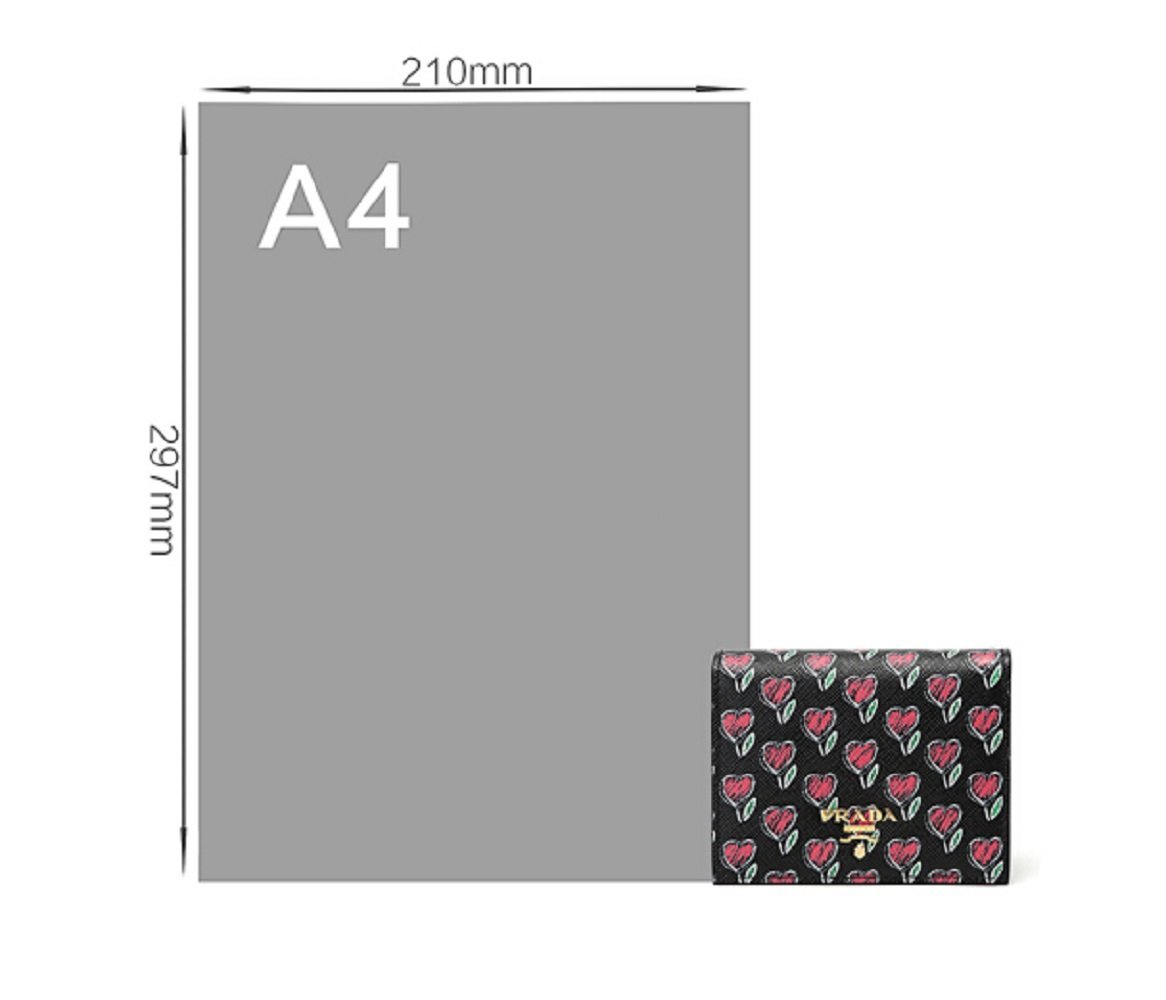 Prada Womens Black Vitello Move Love Hearts Leather Snap Bifold Wallet 1MV204