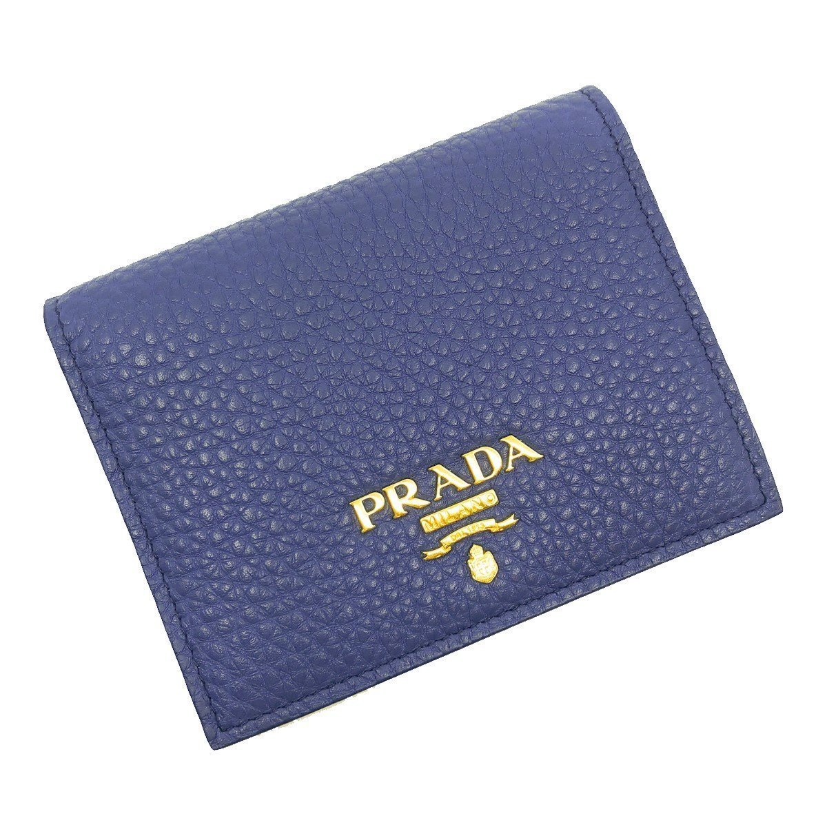 Prada Womens Blue Orange Vitello Daino Colour Pebbled Leather Bifold Wallet