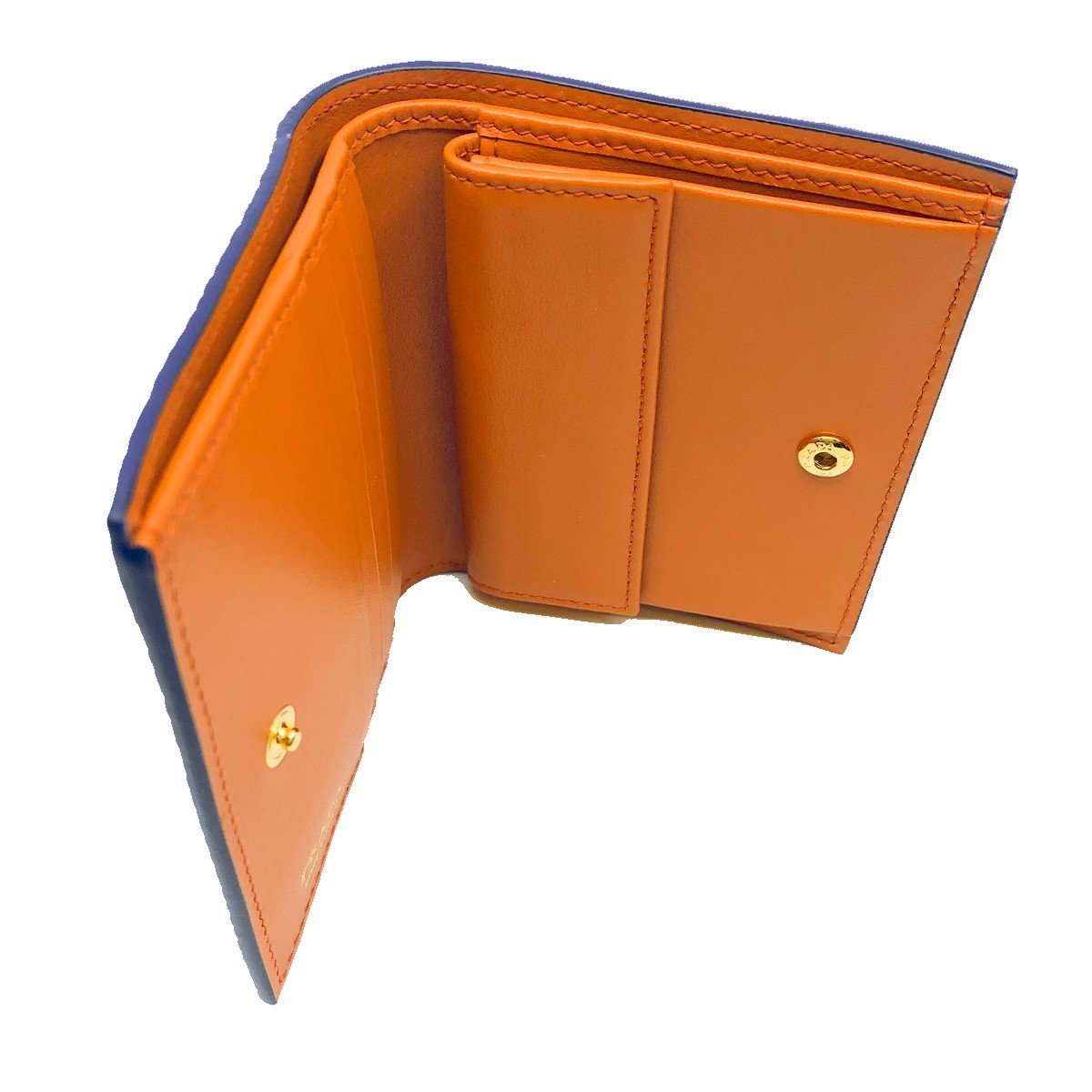 Prada Womens Blue Orange Vitello Daino Colour Pebbled Leather Bifold Wallet