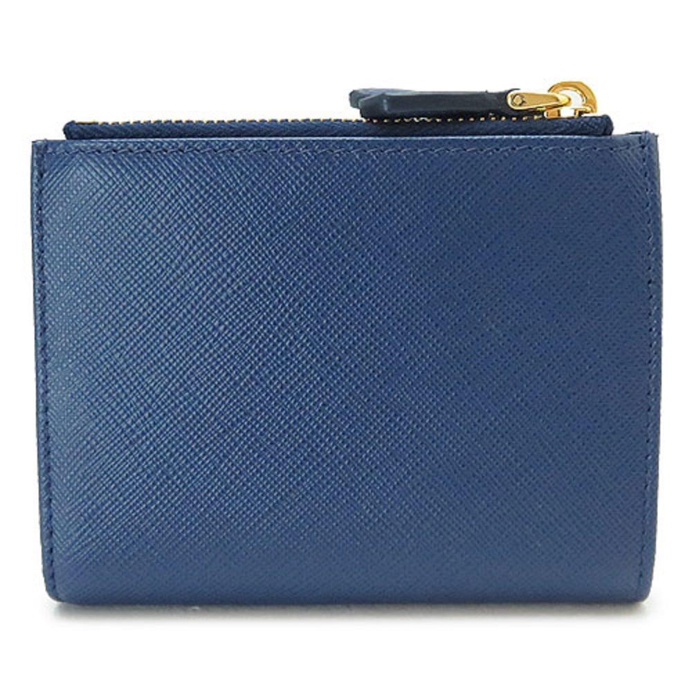 Prada Womens Dark Blue Vitello Move Leather Double Zipper Snap Wallet 1ML024