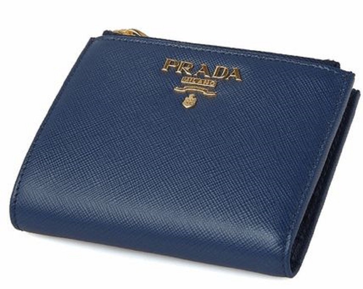 Prada Womens Dark Blue Vitello Move Leather Double Zipper Snap Wallet 1ML024