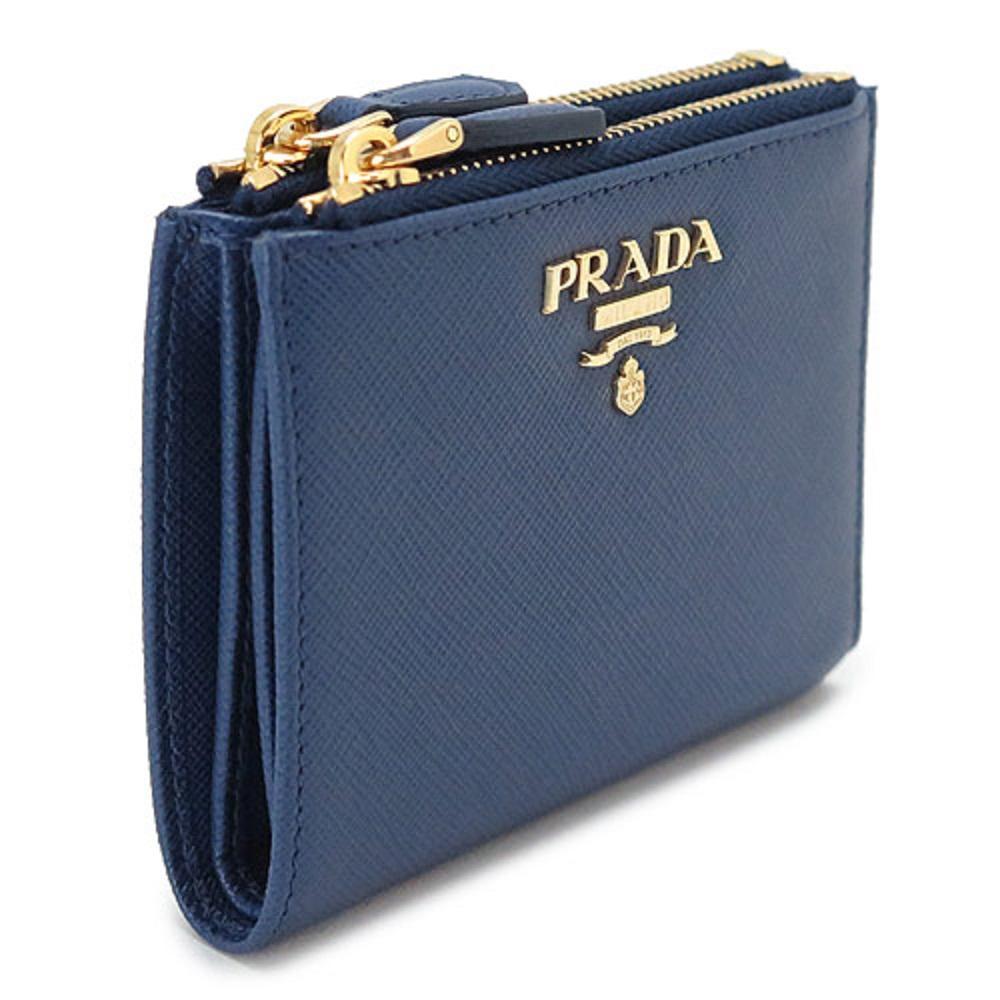 Prada Womens Dark Blue Vitello Move Leather Double Zipper Snap Wallet 1ML024