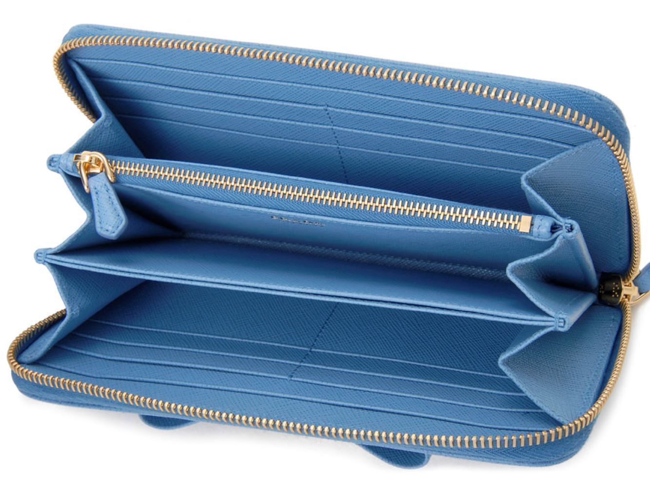 Prada Womens Mare Blue Saffiano Metal Logo Leather Long Zip Around Wallet 1ML506