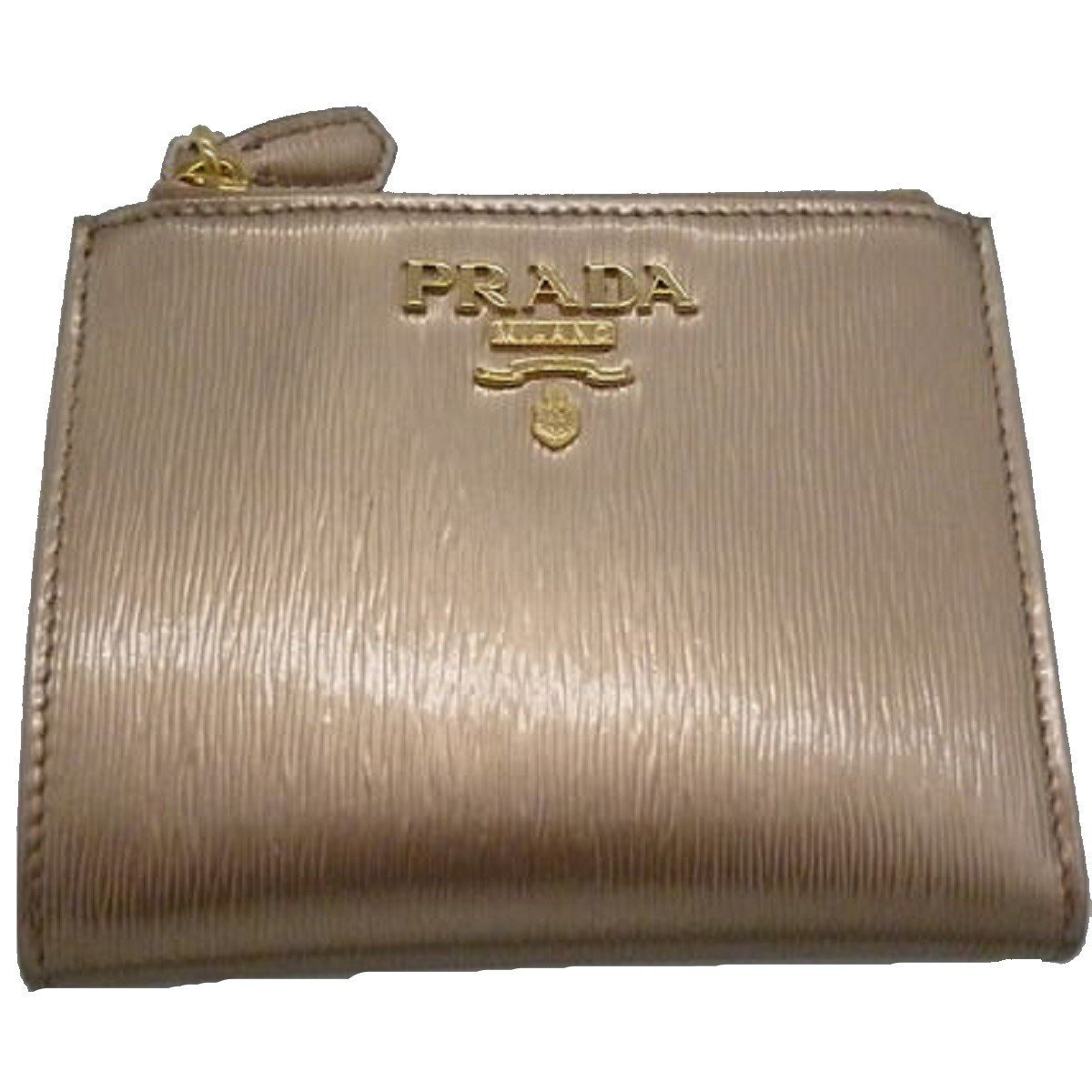 Prada Womens Metallic Rose Gold Zip Snap Vitello Move Leather Wallet 1ML024