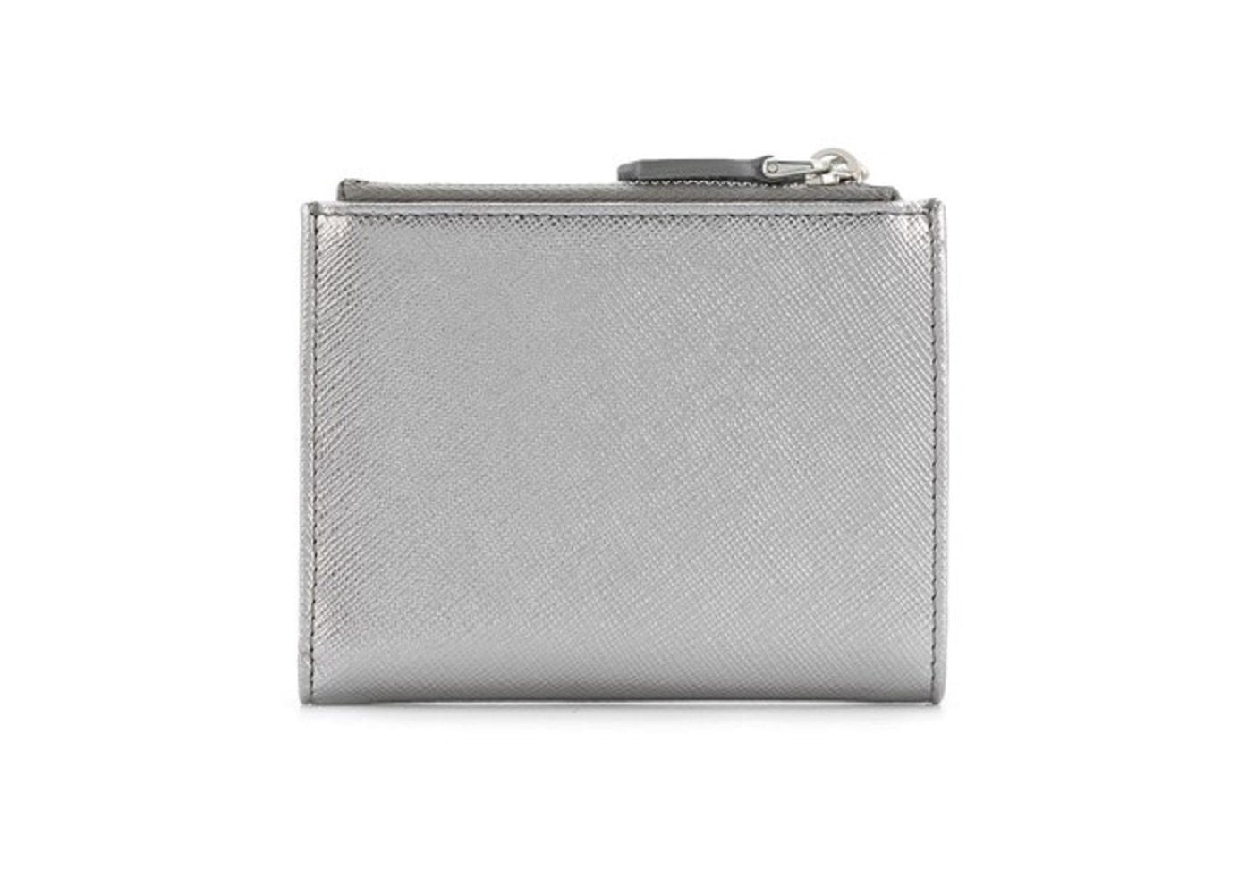 Prada Womens Metallic Silver Zip Snap Vitello Move Leather Wallet 1ML024