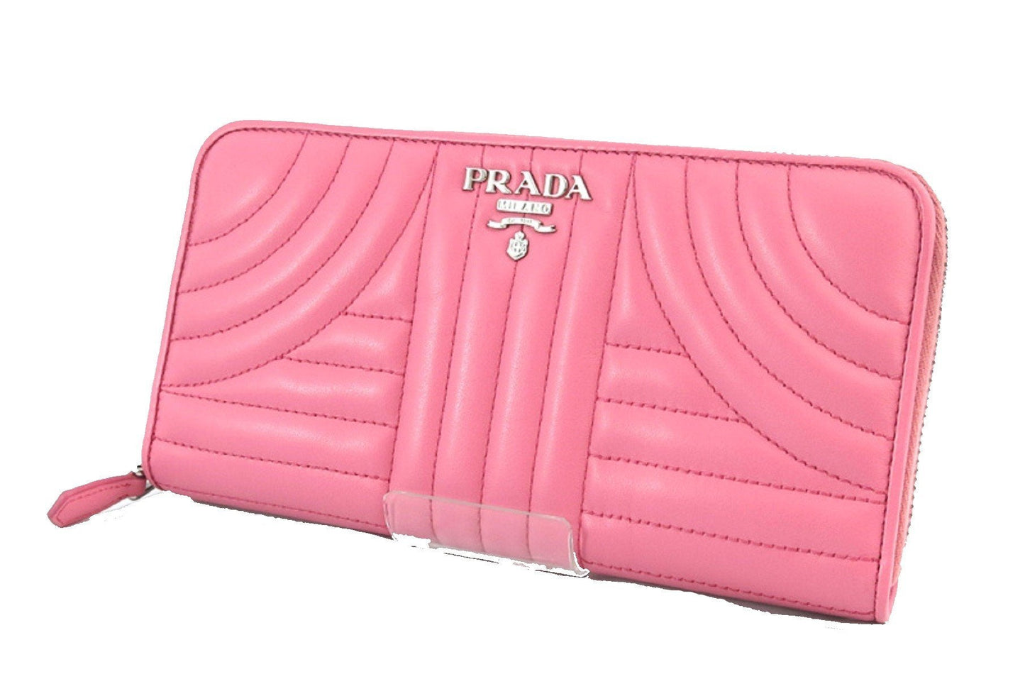 Prada Womens Pelle Tu Zip Wallet Pink Begonia Soft Quilted Calf Leather 1ML506