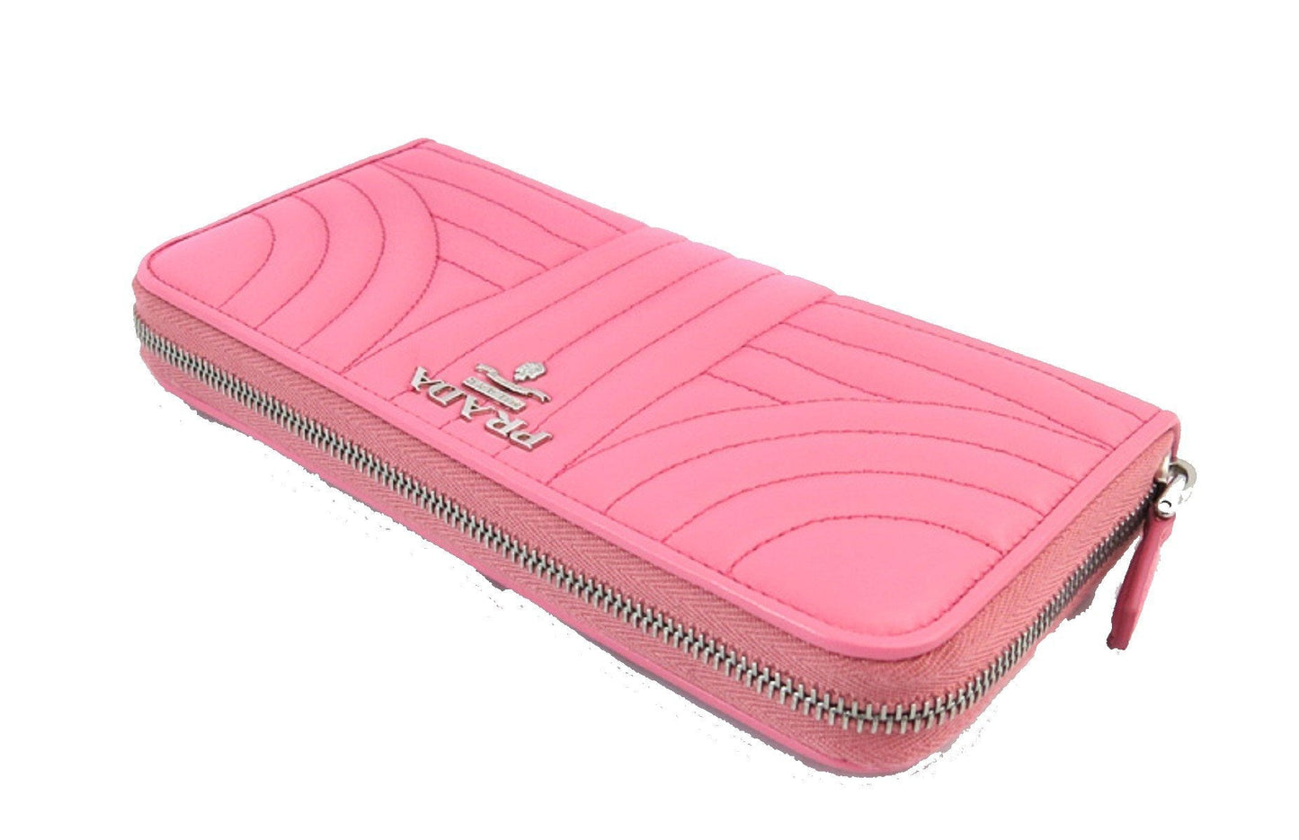 Prada Womens Pelle Tu Zip Wallet Pink Begonia Soft Quilted Calf Leather 1ML506