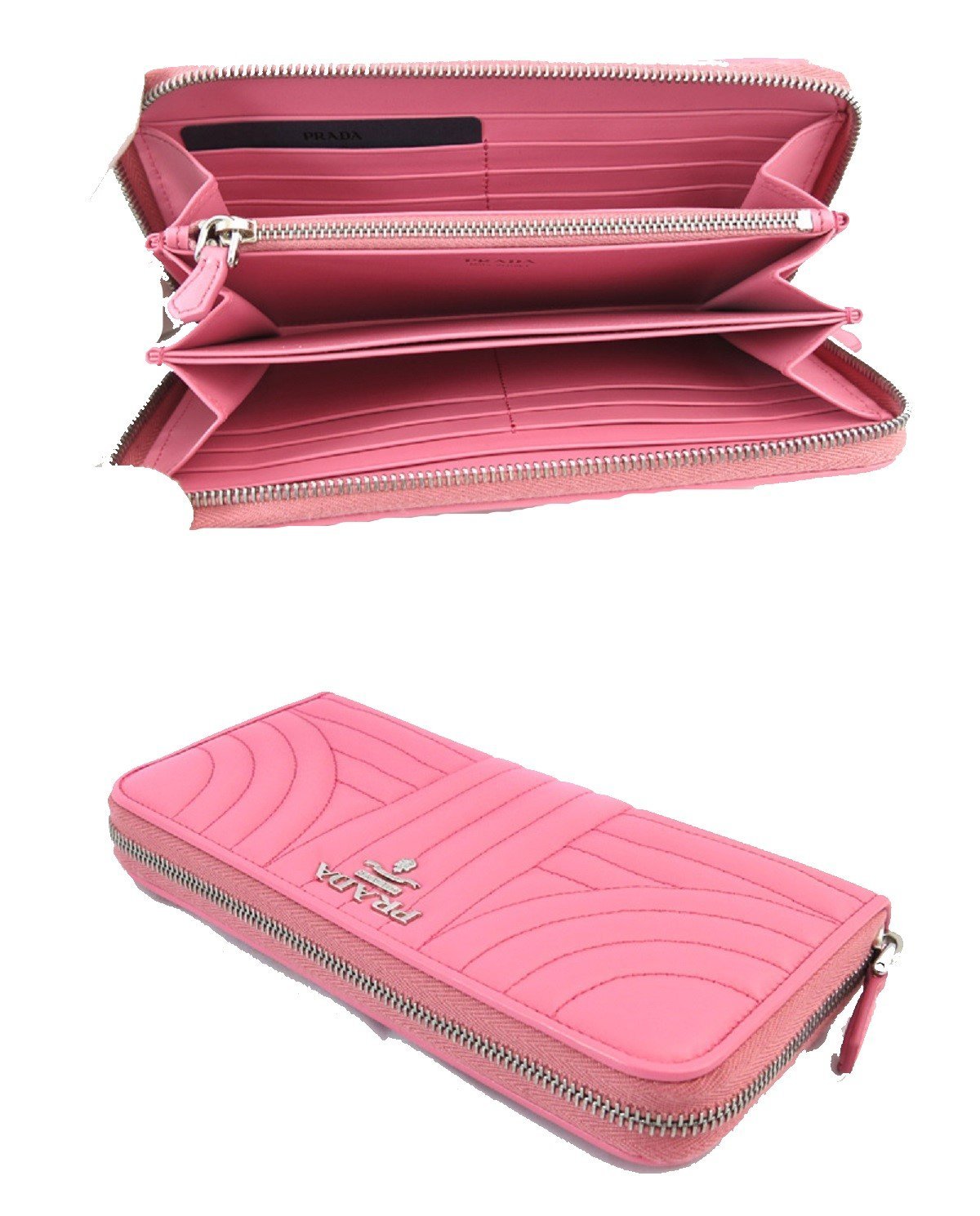 Prada Womens Pelle Tu Zip Wallet Pink Begonia Soft Quilted Calf Leather 1ML506